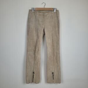 Wilsons Leather Pants Womens 10 Tan Suede Bootcut Laced Hem Slit Lined Fall Y2K